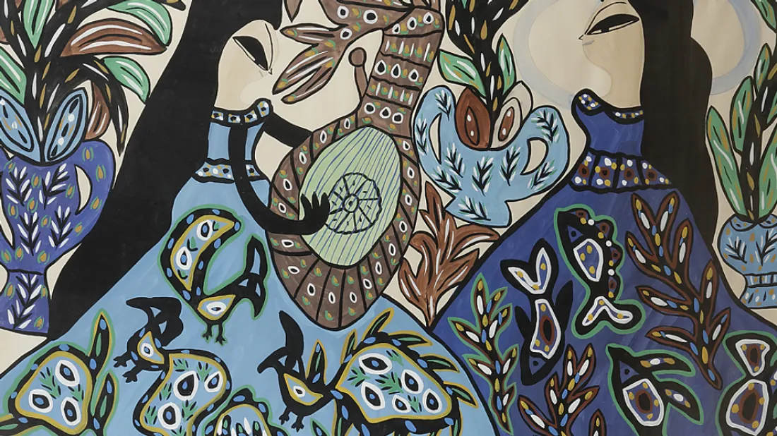  Baya, « Musique », 1974. Gouache sur papier, 100 x 150 cm.  